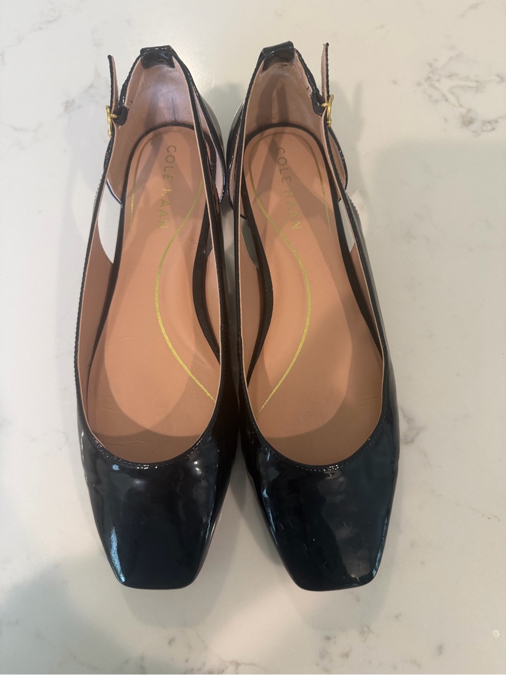 Cole Haan Black Patent Slingback Flats with Square Toe